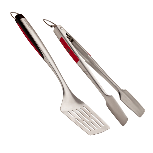 Char-Broil Comfort Grip 2-Piece Spatula and Tong Grilling Tool Set,  Stainless Steel, Red